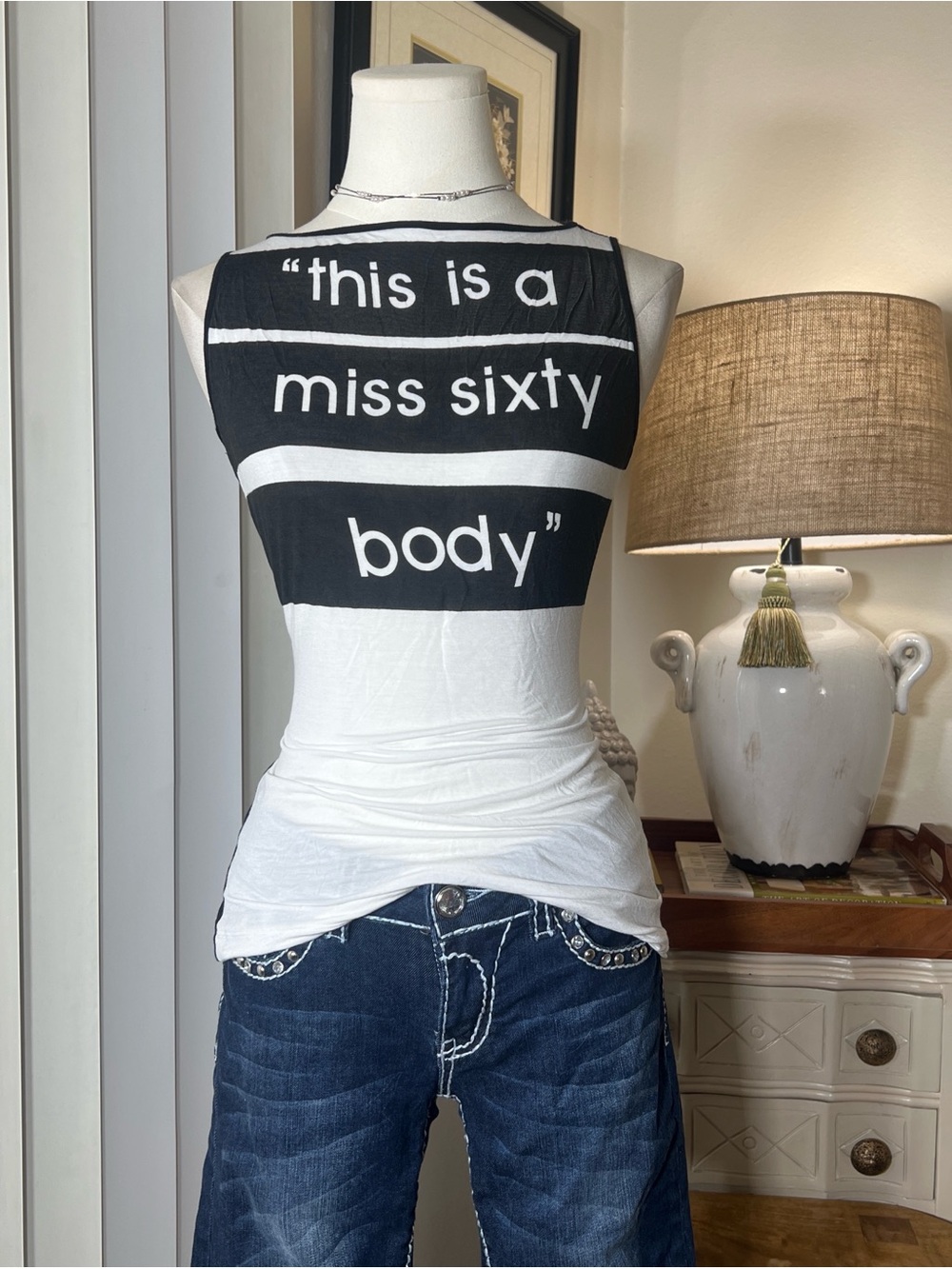 Miss Sixty Black and White Graphic Tank